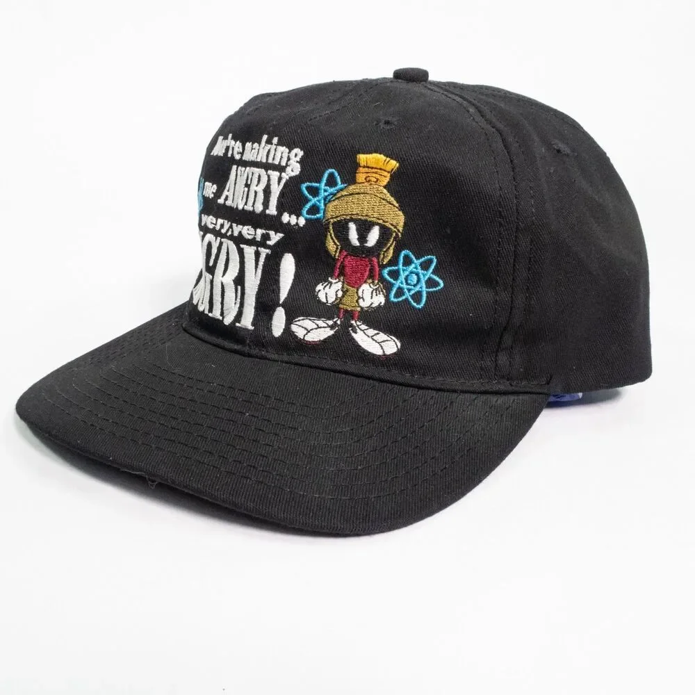 Vintage Looney Tunes Hat Cap Snap Back Black Marvin Martin Making Me Angry VTG